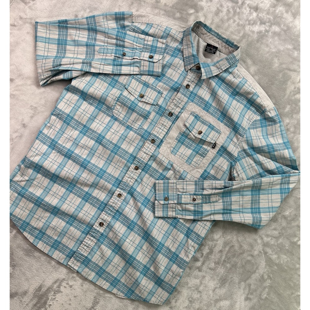 Oakley Shirt Mens XL Blue/Grey Plaid Long Sleeve Button Up Logo Casual Outdoor